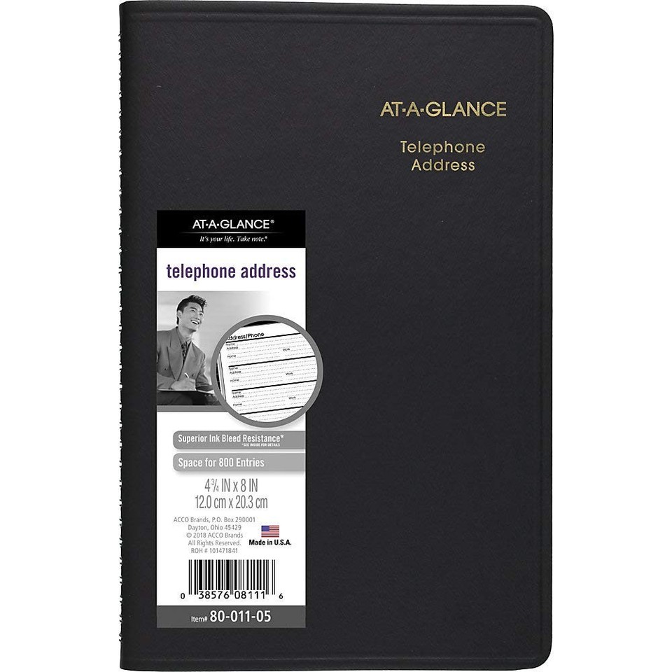 AT-A-GLANCE Large Telephone Address Book, 800+ Entries, 4-7/8 x 8 Page ...