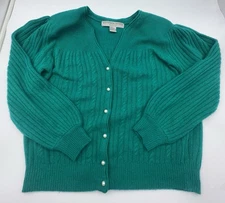 Victoria Jones Lambswool Angora  Pearl Button Cabel Knit Cardigan Sweater Pet L