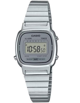 Casio LA-670WA-7D Vintage Digital Watch Silver Alarm Timer Chrono Womens NEW