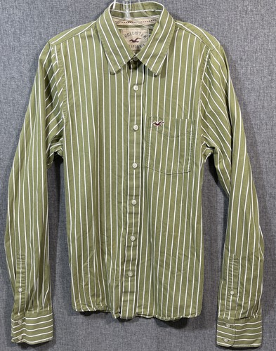 Hollister Mens L Long Sleeve Button Down Green Stripe Shirt Soft Cotton MS3 - Picture 2 of 11