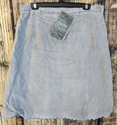 Terry Lewis Classic Luxuries Leather Skirt Womens 14P Gray Scalloped Hem *FLAW*