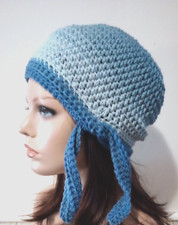 crochet handmade womans hat biker skull beanie chemo true blue new USA made