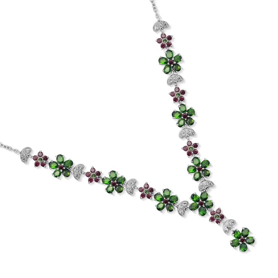 Collar de piedras preciosas de diopsido de cromo natural plata de ley 925 granate joyería 18" Foto 3 de 3