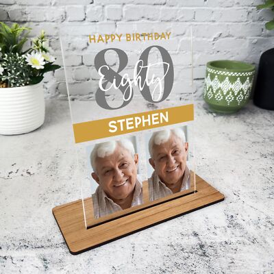 Geschenk 80. Geburtstag für Ihn 80 Geburtstag Foto Gold Grau Personalisiert Plakette