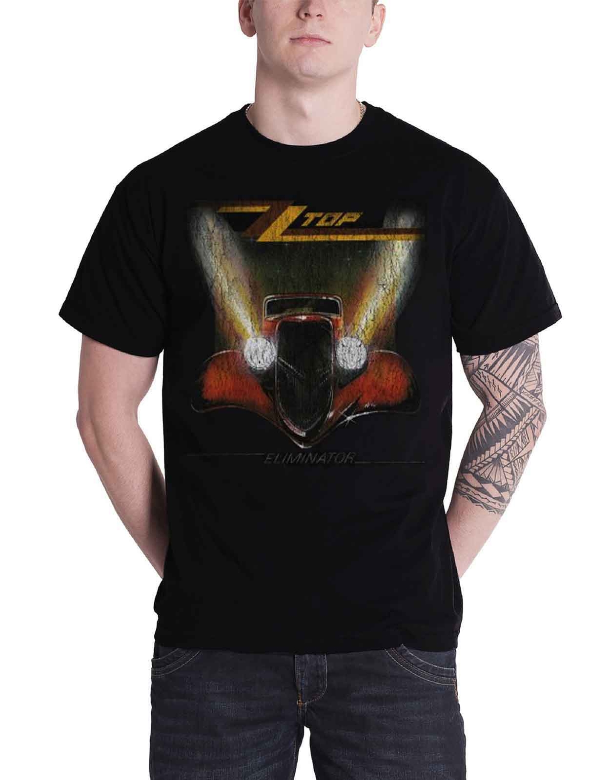 ZZ Top Eliminator Vintage Distressed Band Tee for Men in Black