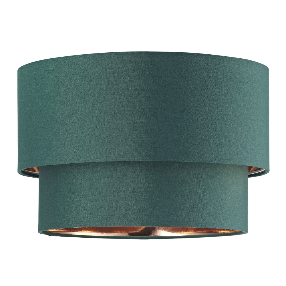 Modern Forest Green Cotton Double Tier Ceiling Shade with Shiny Copper Inner ...