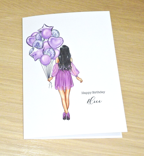 Female birthday card -girl with balloons-4 colours- 13th 16th 18th 21st 30th 40 - Picture 6 of 6
