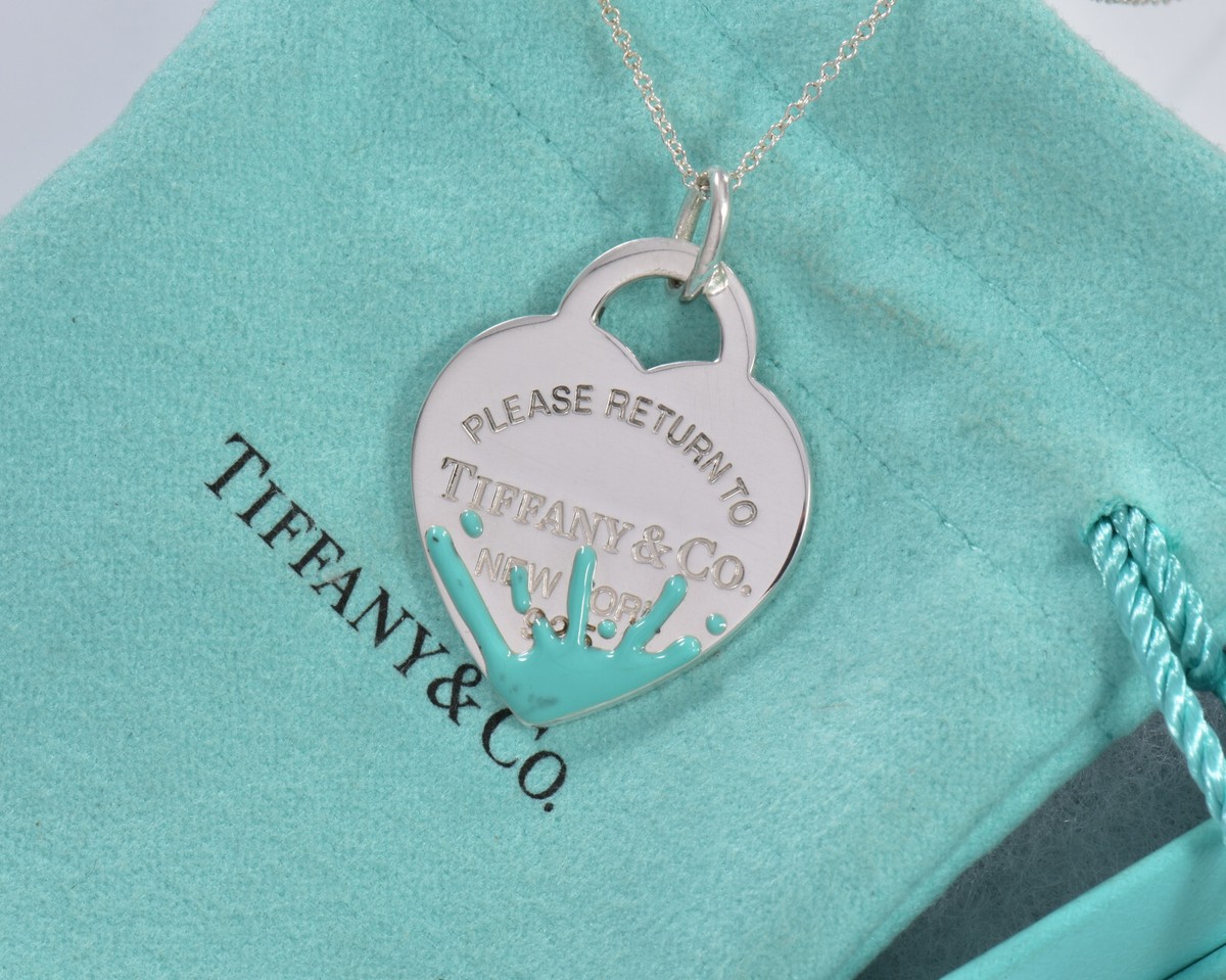 Large Please Return To Tiffany Silver Blue Enamel Splash Heart