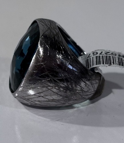 Rhodium, Square Clear Aqua Gemstone Faceted Big Elegant Beautiful Vintage Ring. - Picture 5 of 5