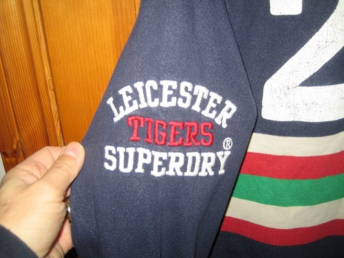 Superdry Rare Navy Leicester Tigers Striped Rugby Shirt Adult Size L - RRP £100 - Picture 7 of 12