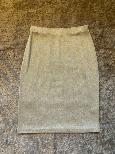 ST. JOHN Evening Gold Metallic Knit Pencil Skirt S