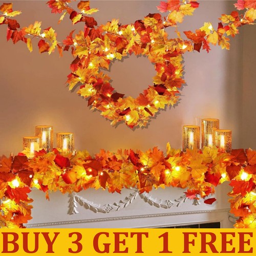 Artificial Autumn Fall Maple Leaves LED Light Garland Hanging Plant