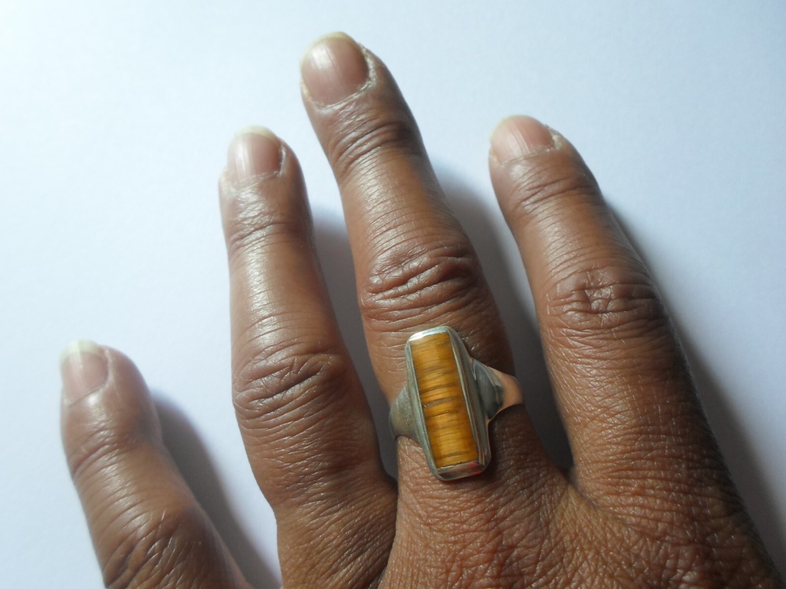 solid silver ring, tiger eye rectangle, size 58 - image 1