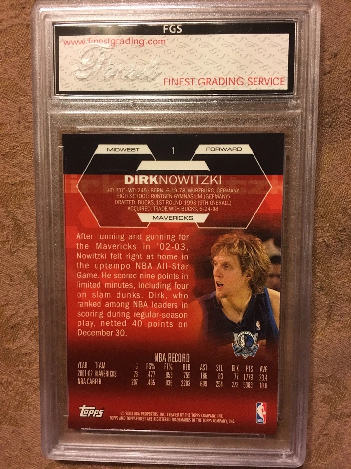 2003 Topps Finest #1 Dirk Nowitzki FGS GEM MINT 10 - Image 2 of 2