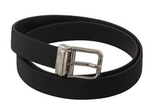 DOLCE & GABBANA Belt Black Canvas Leather Silver Metal Buckle s. 85cm / 34in