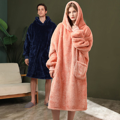 Winter Long Bathrobe Lovers Flannel Robe Bath Sleepwear Couples Robes Gown