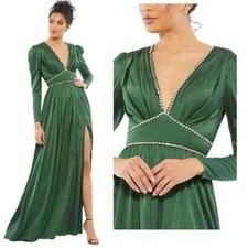 Mac Duggal Emerald Rhinestone Trim Puff Sleeve Gown 55702 SZ 16 NEW