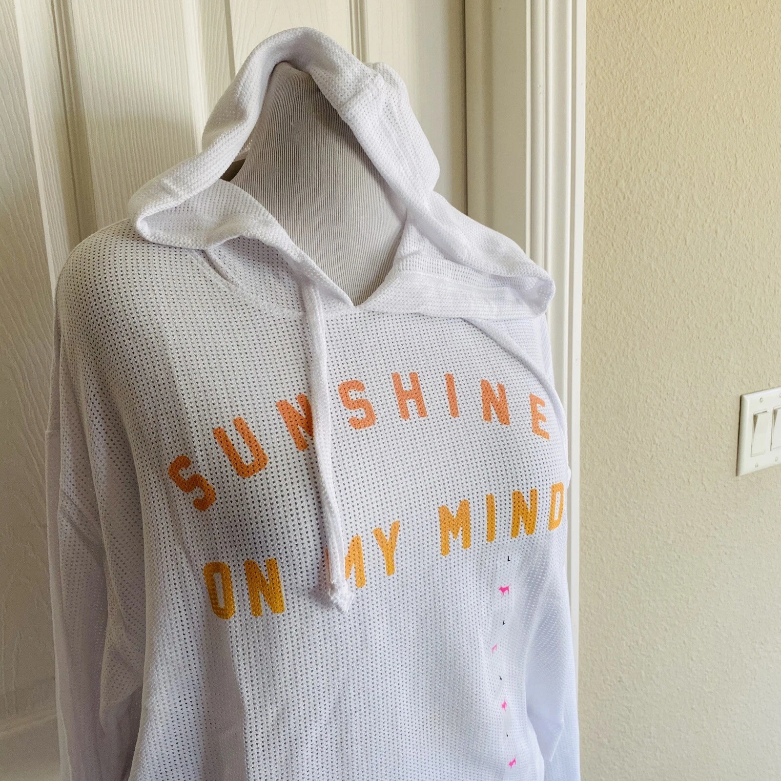 UNDERCOVER Nuova felpa con cappuccio Victoria's Secret ROSA bianca a maglia manica lunga crop Med