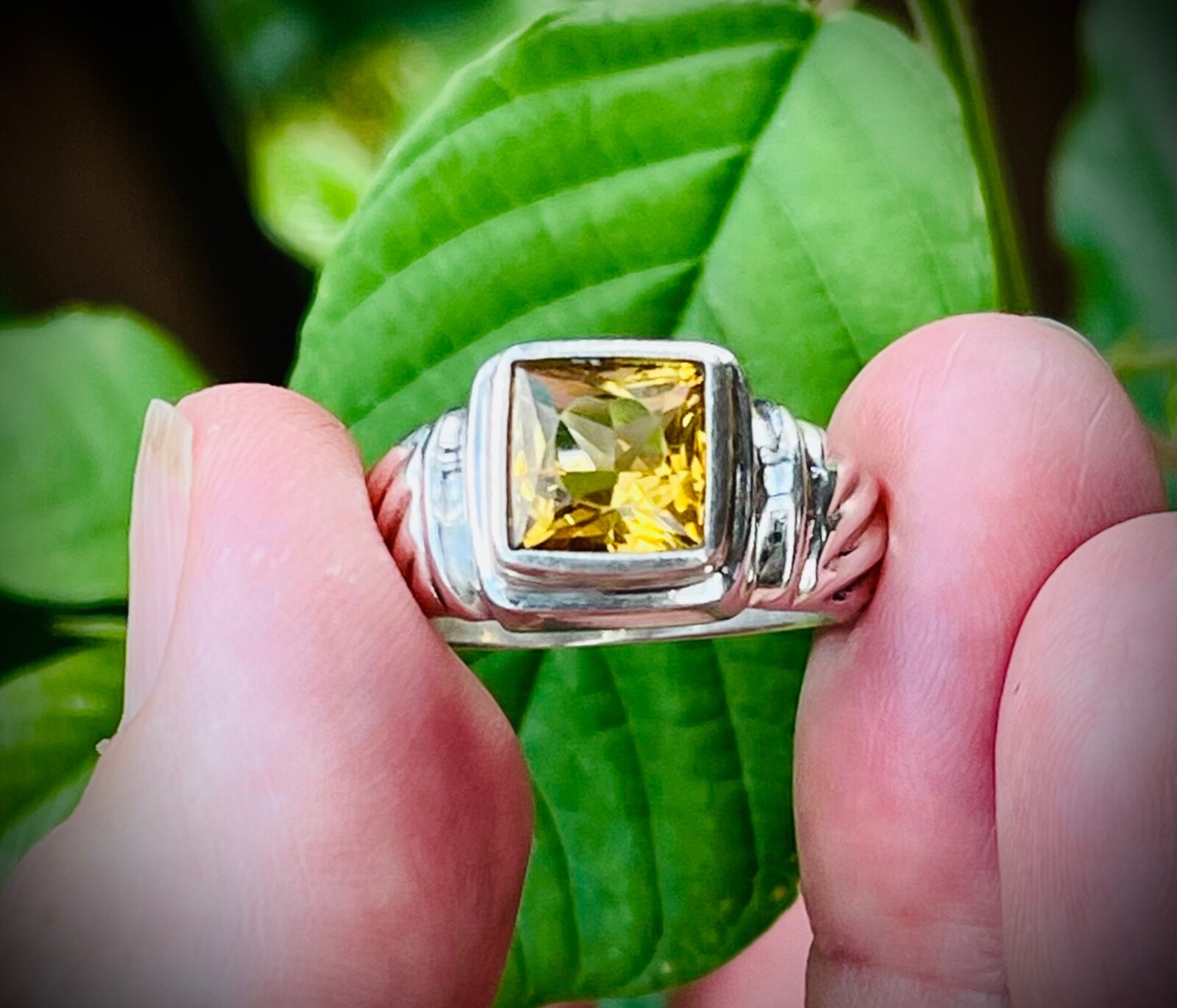 Heavy Solid Silver LARGE Citrine Hand Formed “Let… - image 1