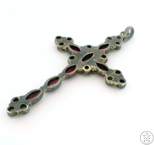 Vintage Sterling Silver Cross Pendant Rhodolite Garnet and Pearl Large - Picture 5 of 6