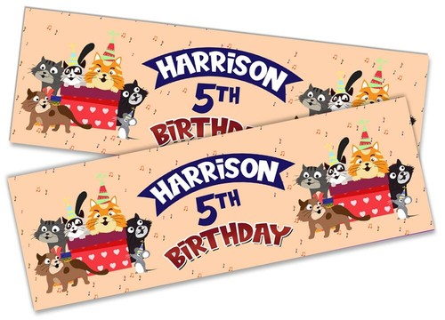 x2 Striscione Compleanno Personalizzato Gatto Bambini Decorazione Poster 26 - Foto 2 di 4