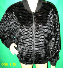 NEW O/S vtg VELVET bomber KOCAL black RETRO 80s paillette baseball jacket tile 