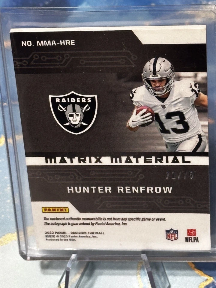 HUNTER RENFROW 2022 OBSIDIAN FOOTBALL MATRIX MATERIAL AUTO /75 LAS VEGAS RAIDERS - Image 2 of 4