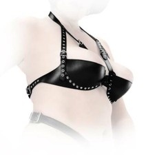 Ledapol - Reggiseno in vera pelle imbracatura cinghie borchie aperto in vari colori