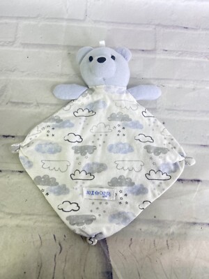 Max & Olivia Mini Teddy Bear Lovey Security Blanket Clouds Stars Blue White Gray