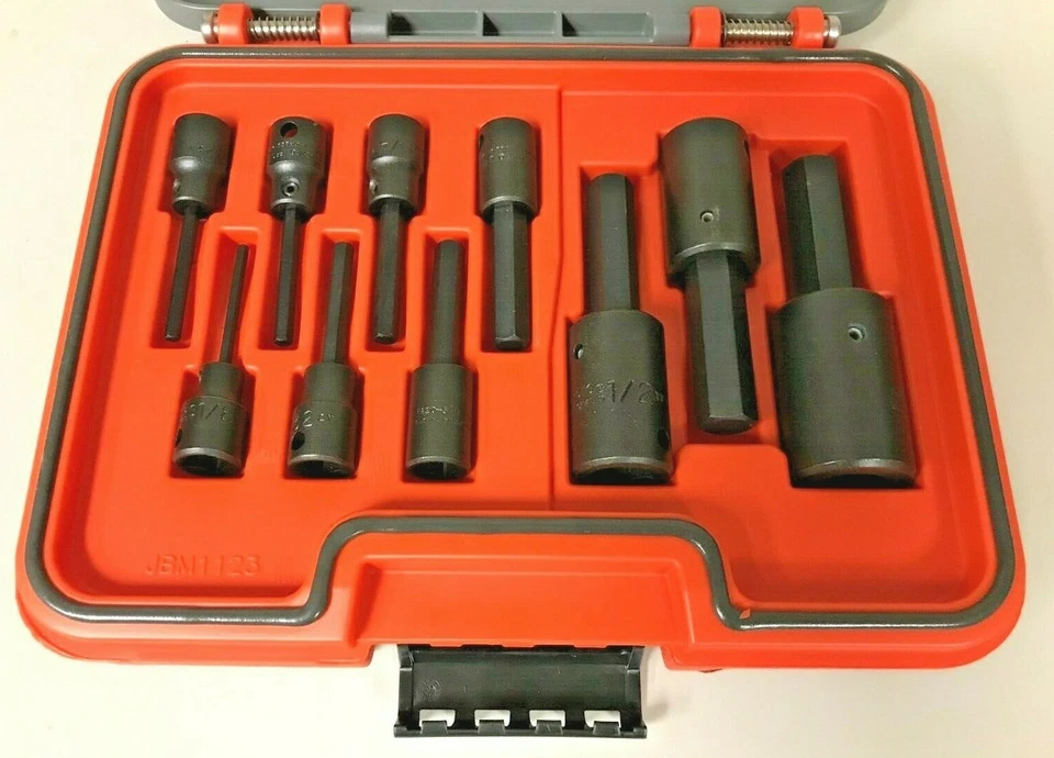 J52110HIM Proto 3/8 & 1/2 Drive 10 Pc SAE Hex Bit Socket Set 1/8" - 5/8" Black - Image 2 of 4