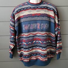 Vintage The Sweater Shop 3D Multicolor LOGO Retro Striped Mens Size XL VGUC
