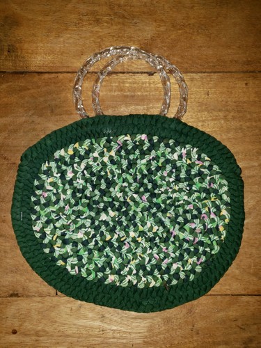 Vintage braided rug handbag 50's lucite bag green frame purse small country - Picture 4 of 7