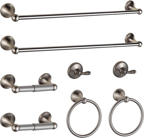 New- Bathroom Hardware Set Brushed Nickel Adjustable Expandable Bath Towel Ba