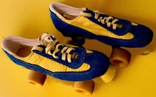 Roller Skates Size W 10 VINTAGE Disco Blue Yellow Roller Derby 70s Retro FUN!