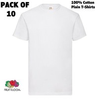 10 Pack Fruit of the Loom White T Shirts 100% Cotton Plain Tee Top T-Shirt New