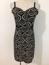 Free People Sleeveless BodyCon Sheath Dress Black & Bone/Beige Size M
