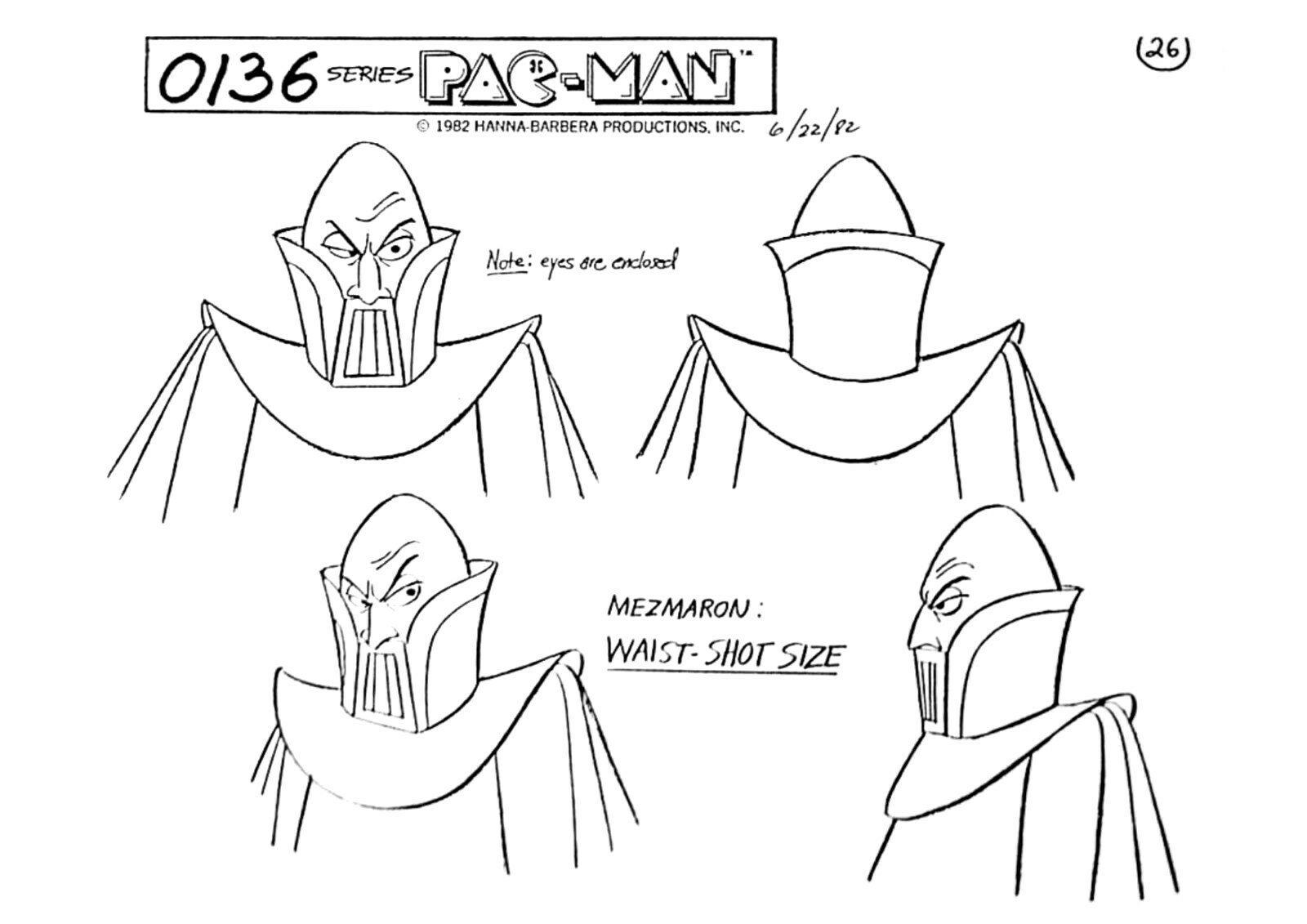 1982 Hanna-Barbera PAC-MAN Studio Copy Mezmaron Model Sheet