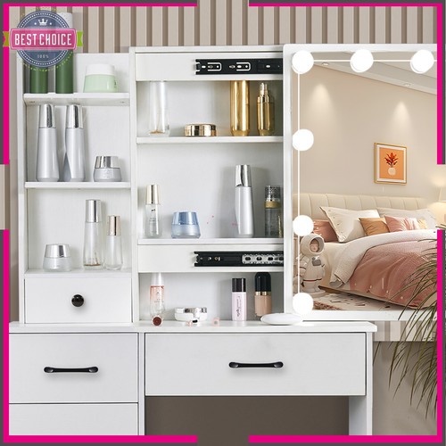 6 Drawers Dressing Table Stool Set Makeup LED Mirror Vanity Desk 10 Bulbs White - Picture 8 of 10