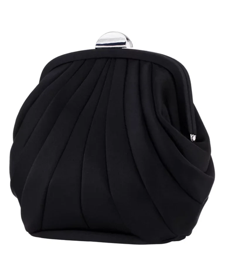 Bolso para mujer Nina acolchado Art Deco con marco plisado satinado negro plateado Foto 3 de 4