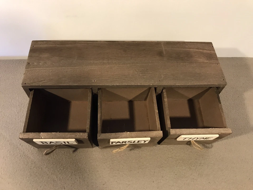 Wooden Herb Boxes 3 Drawers In Total Kitchen Storage Box Rustic Herb Rack - Image 2 of 4