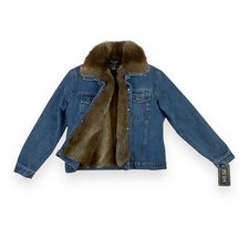 Fu Da Womens Blue Denim Removable Faux Fur Vest Trucker Jacket Size M Nwt
