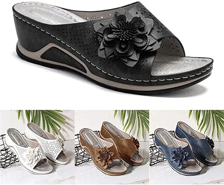 Sandalias ortopédicas vintage con flores sandalias informales de cuña con plataforma Foto 4 de 4