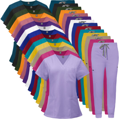NiaaHinn Scrub Uniform Women Nurse Scrub Suit V-Neck Tops Jogger Pants Unisex