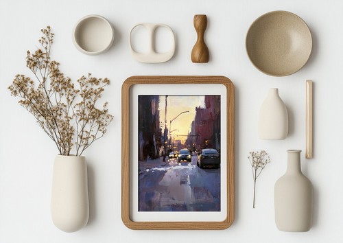 Urban Sunset Street 5"x7" Print on Matte Paper | Atmospheric Cityscape Painting - Picture 12 of 18