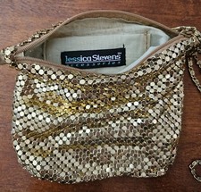 Women's Vintage 1980s Jessica Stevens Gold Metal Mesh Evening Purse