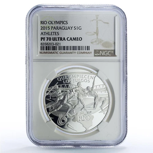 Paraguay 1 guarani Rio Olympic Games Athletes Sports PF70 NGC silver coin 2015