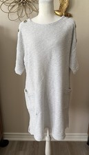 Robert Louis Cream Textured Knit Sweater Dress XL Cozy Tunic With Pockets