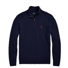 Ralph Lauren Polo Men s Navy Blue Cable Knit Quarter Zip Sweater Size Medium