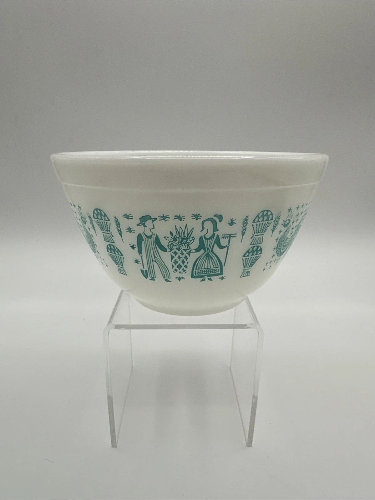 Pyrex Amish Butterprint Mixing Bowl 401 Vintage Turquoise And White 1.5 Pint MCM