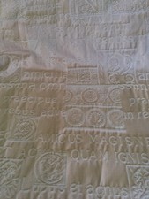 Pairs  of Vintage Latin Script Curtains Fully Lined Pencil pleat 76"W - 78" D.